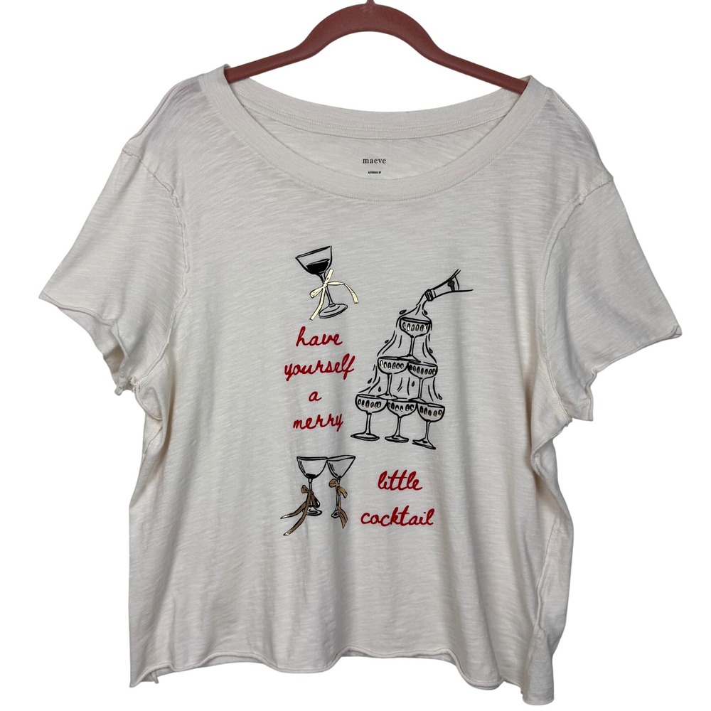 Maeve White Short Sleeve Tee with Cocktail Graphic